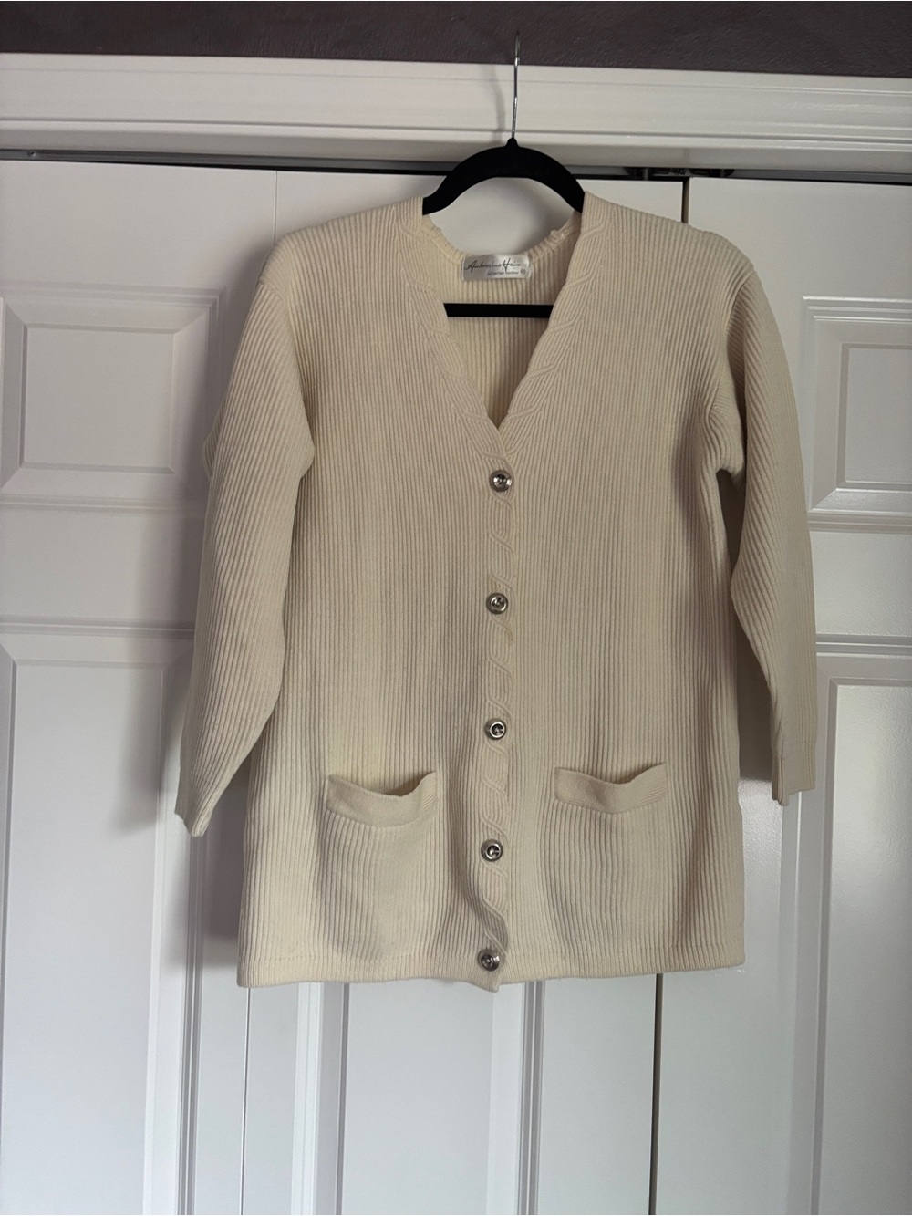 80s Vintage Classic Cream Button-Front Ribbed Women's Cardigan